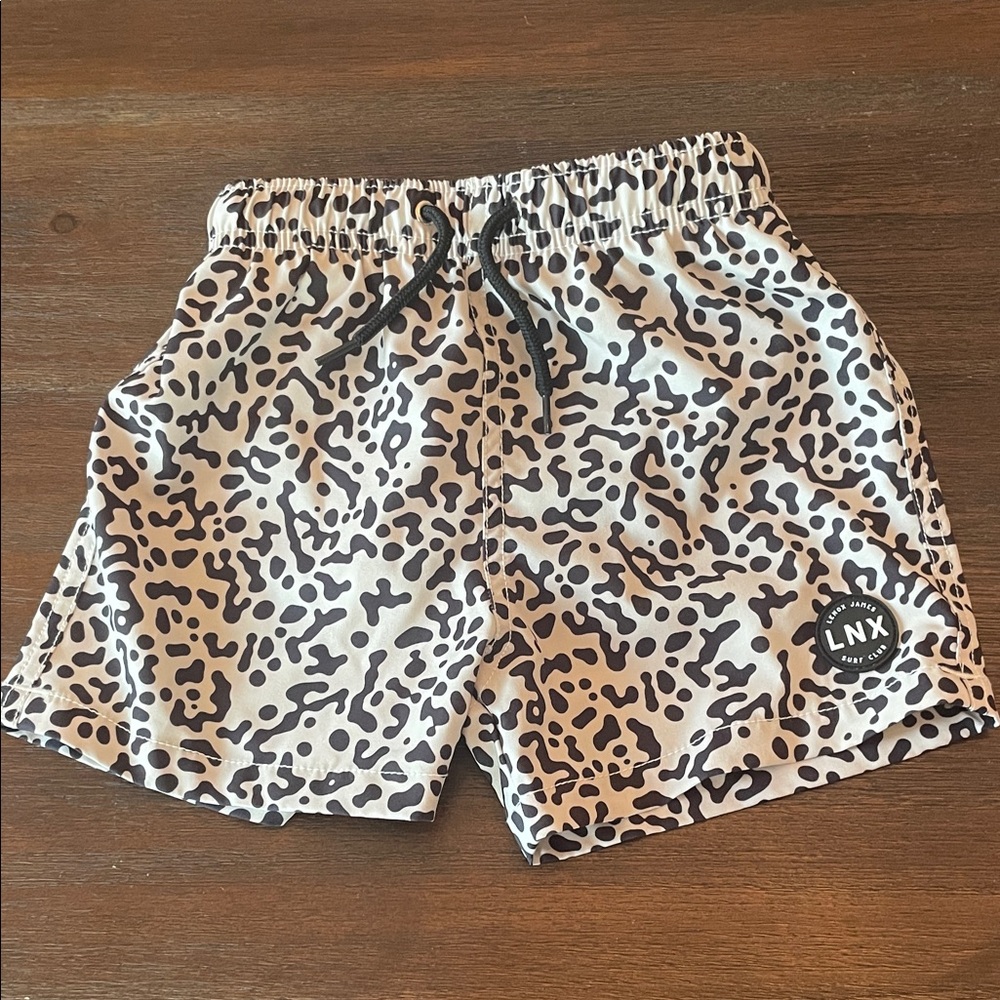 LNX Kids' Black & White Leopard Print Swim Trunks 4T- like new